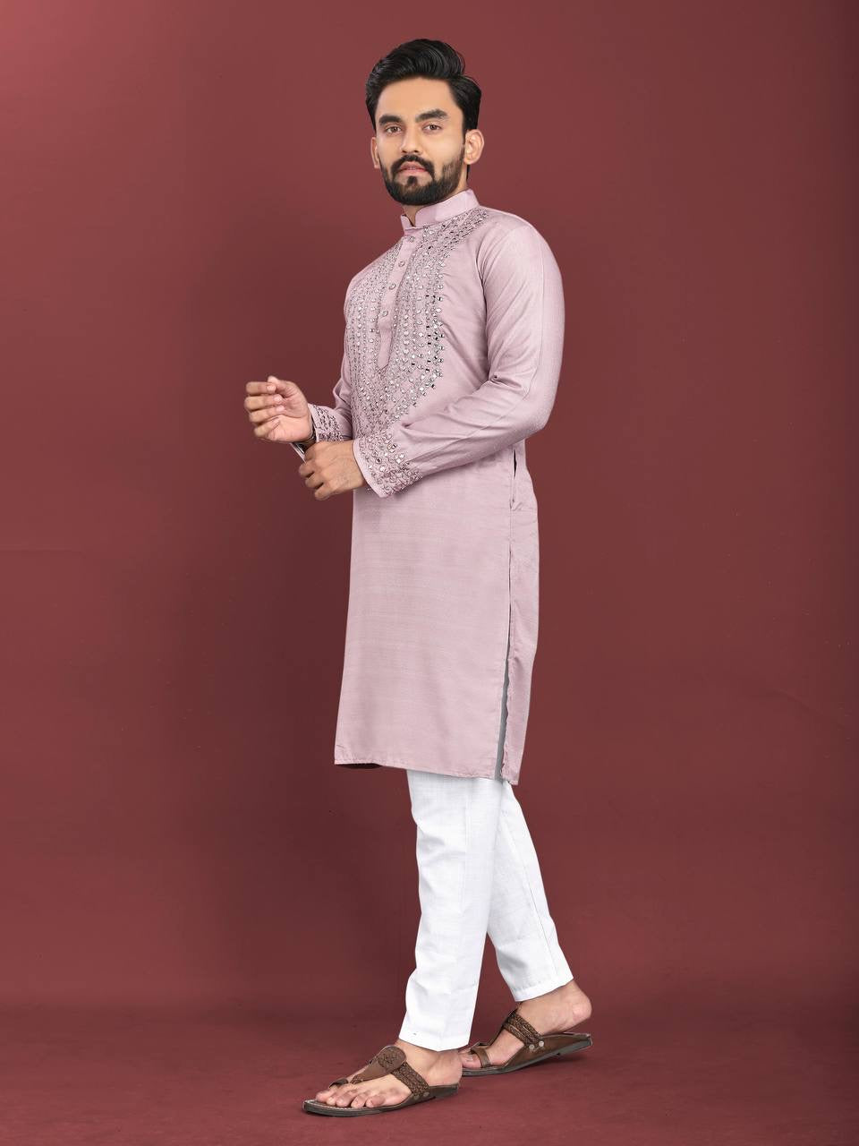 Raghav Mirror Work Soft Silk Cotton Kurta with Pants
