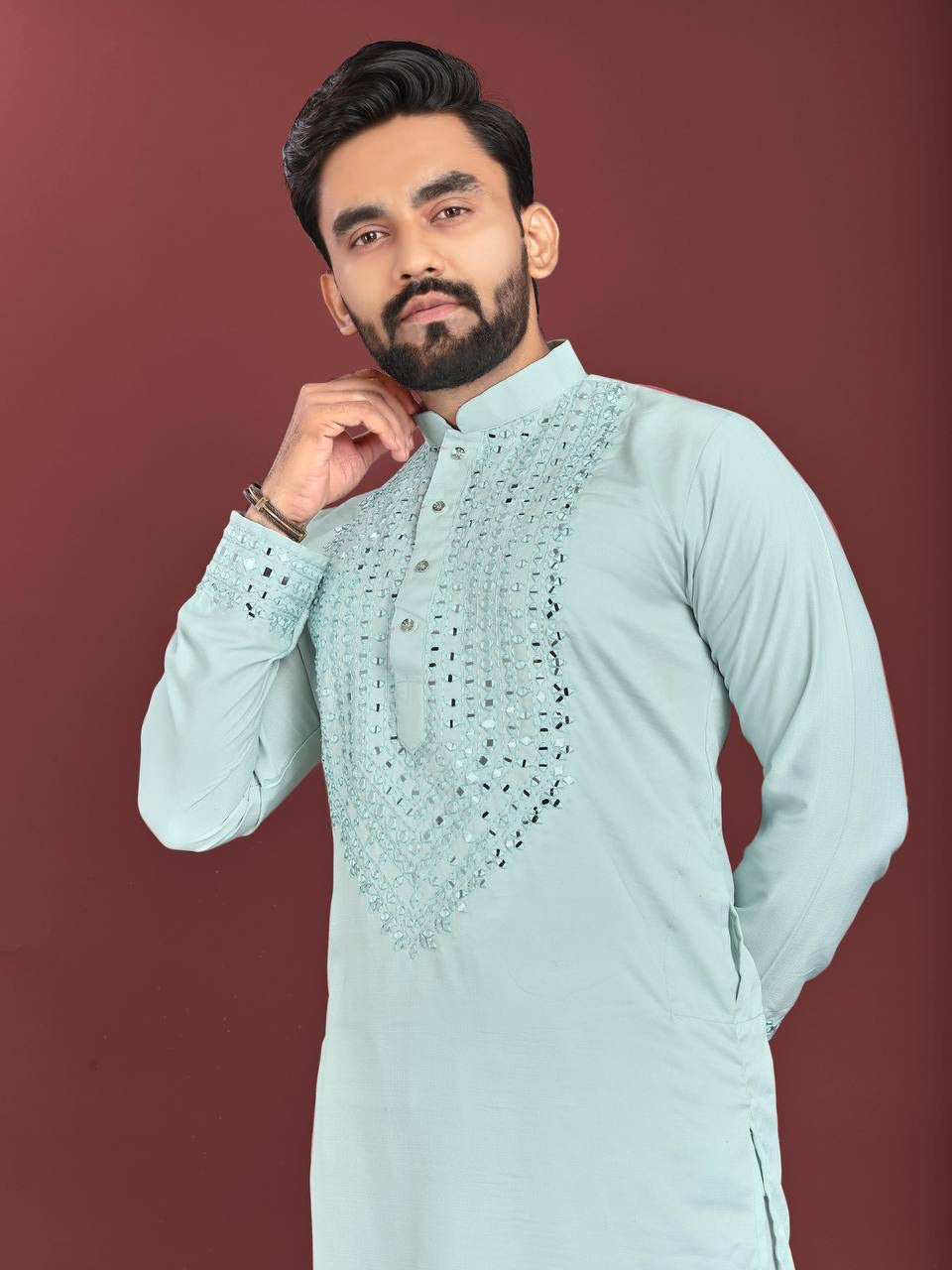 Raghav Mirror Work Soft Silk Cotton Kurta with Pants