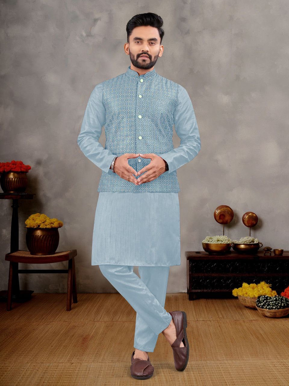 Wedding Season Nehru Jacket Kurta with Pants π₯