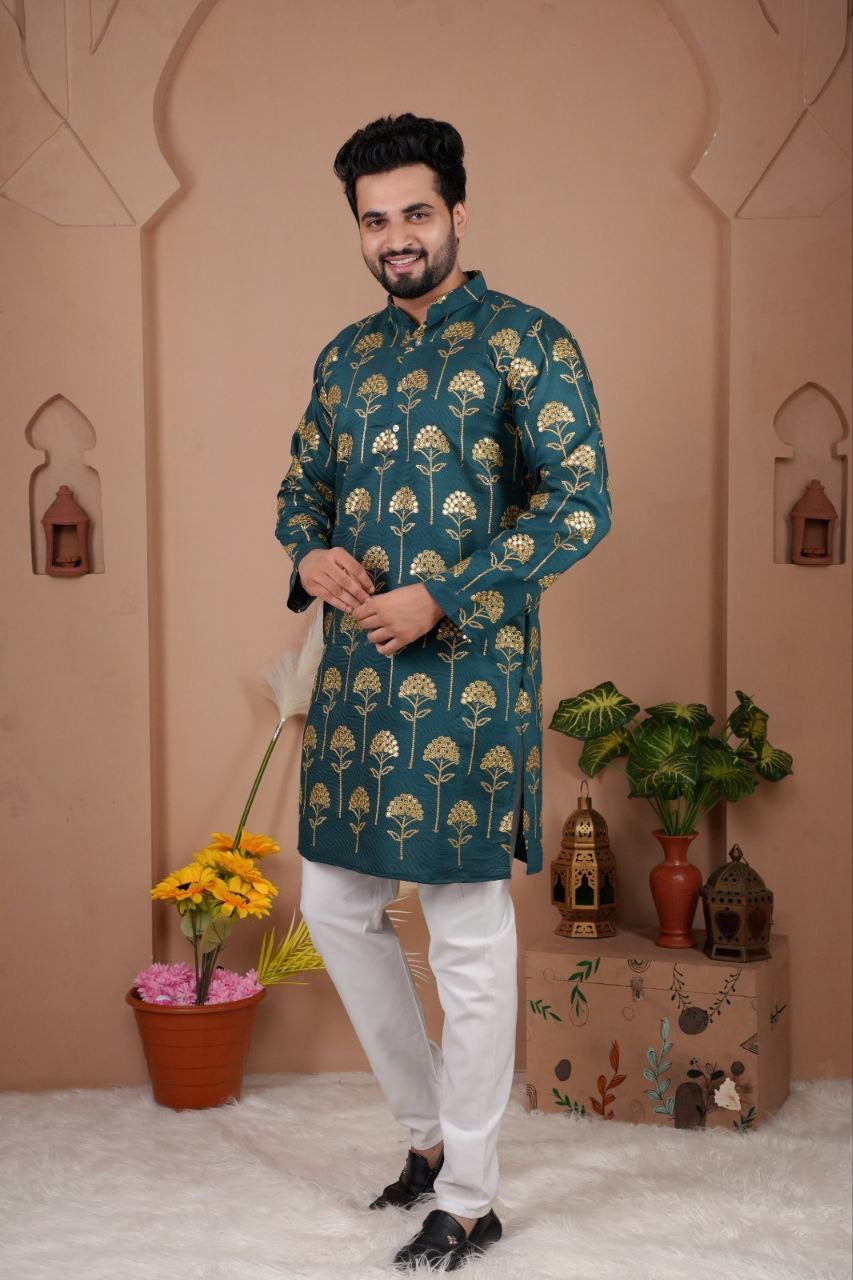 Men’s Cotton Silk Embroidered Kurta