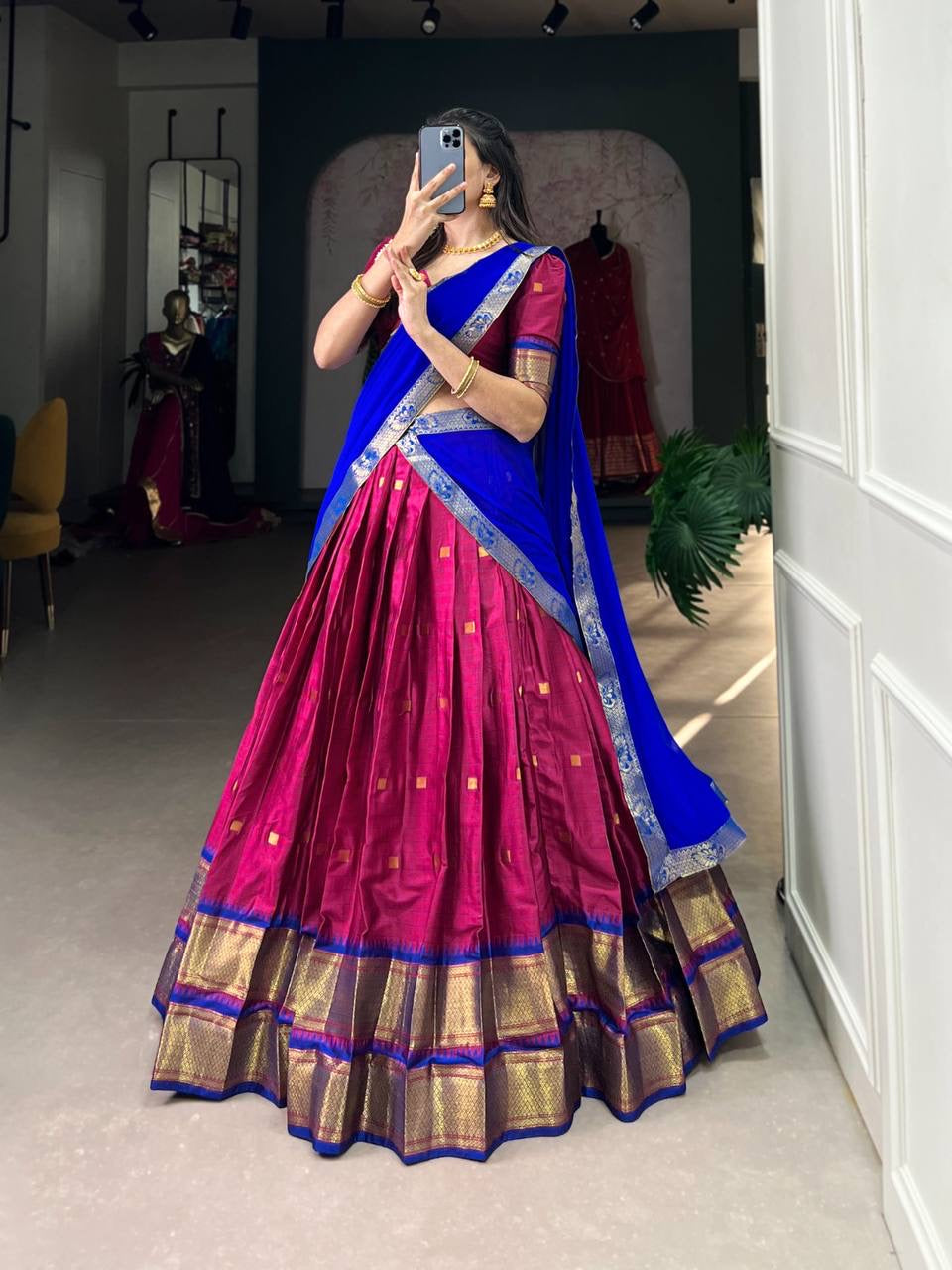 Blue Half Saree Lehenga Set