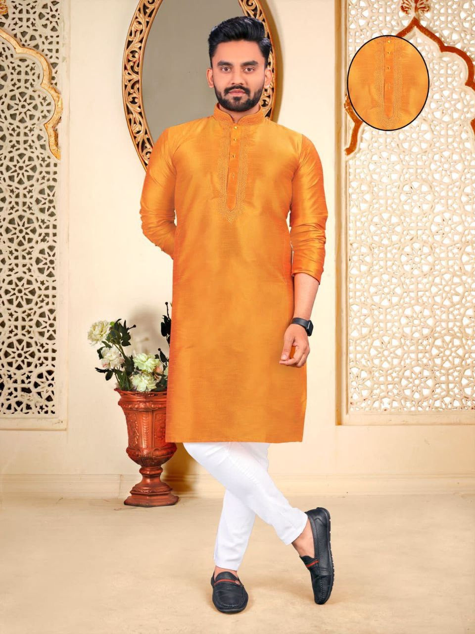 Men Traditional Cotton Silk Kurtas
