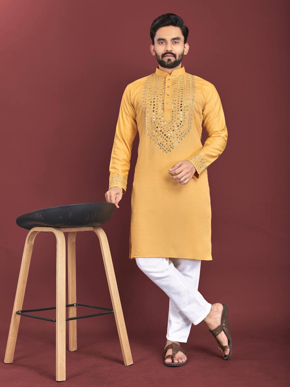 Raghav Mirror Work Soft Silk Cotton Kurta with Pants