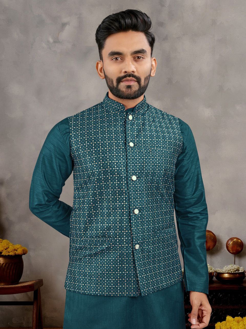 Wedding Season Nehru Jacket Kurta with Pants π₯