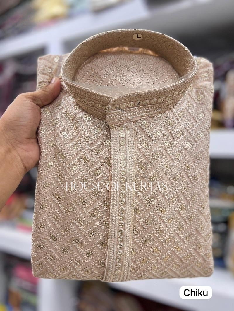 Pastel Embroidered Kurta Set for Men