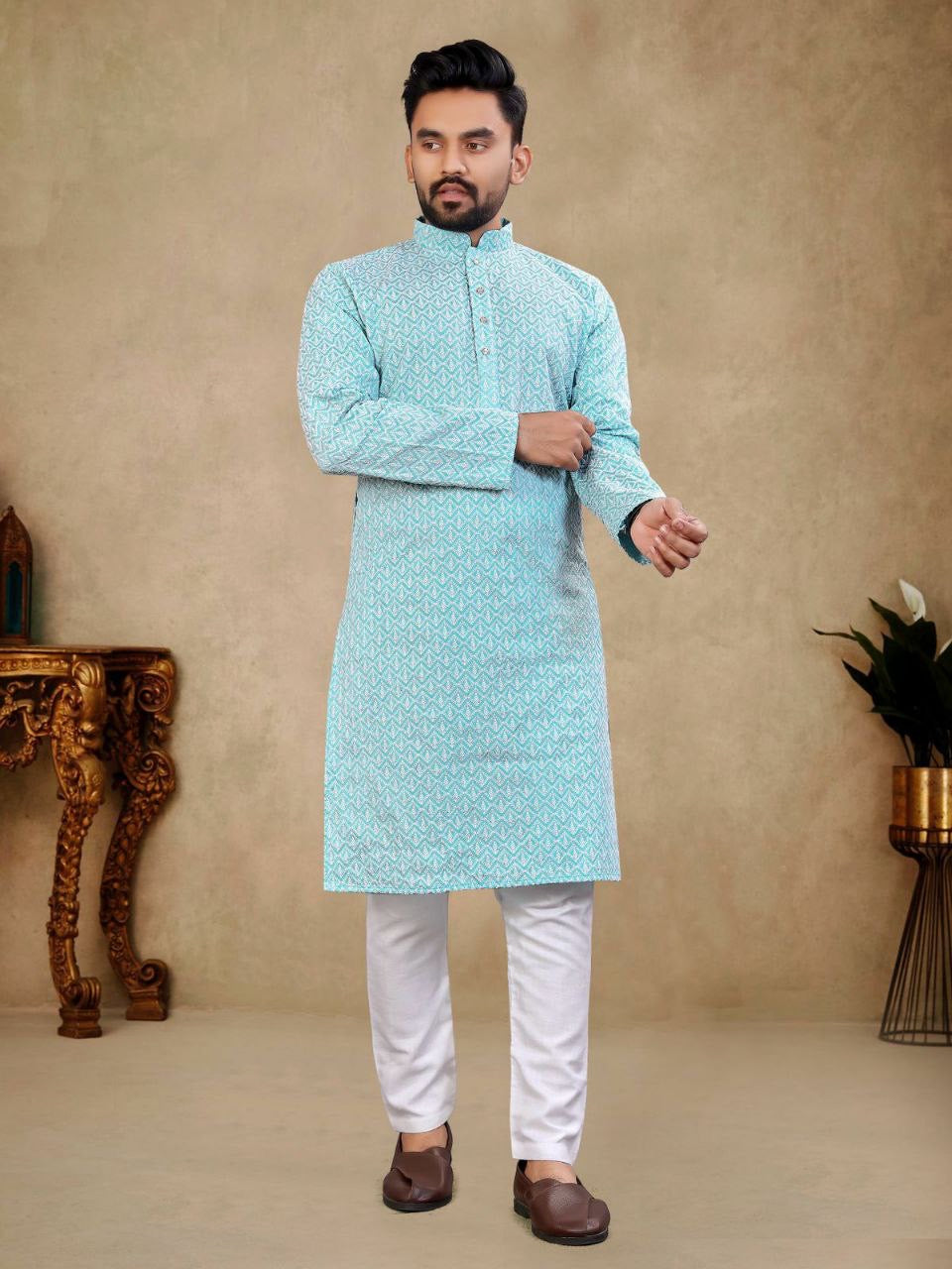 Reyansh Pastel Color Chikankari Men Kurta
