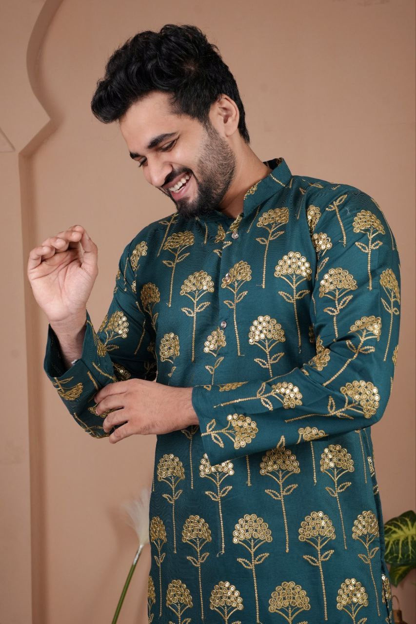 Men’s Cotton Silk Embroidered Kurta