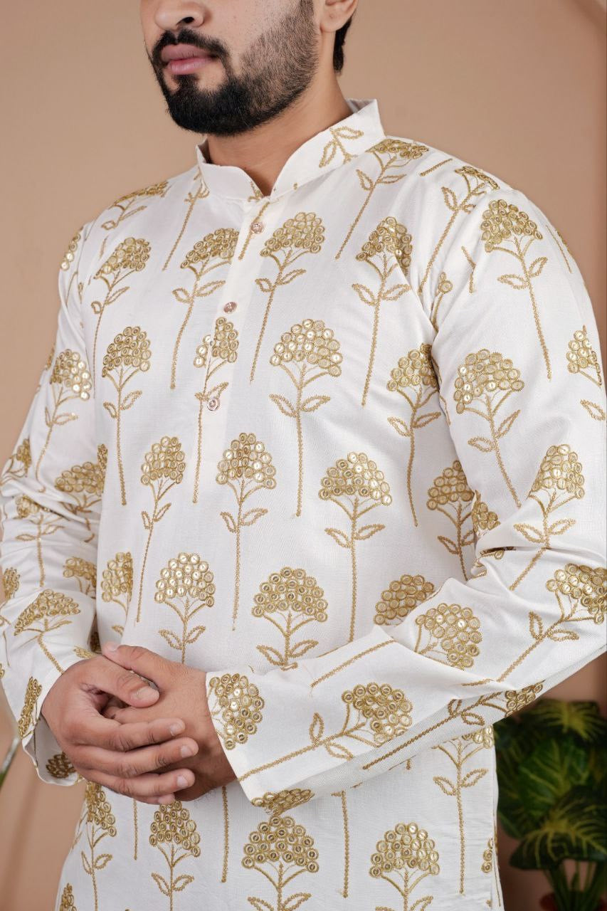 Men’s Cotton Silk Embroidered Kurta