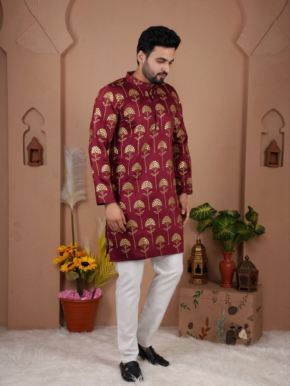 Men’s Cotton Silk Embroidered Kurta
