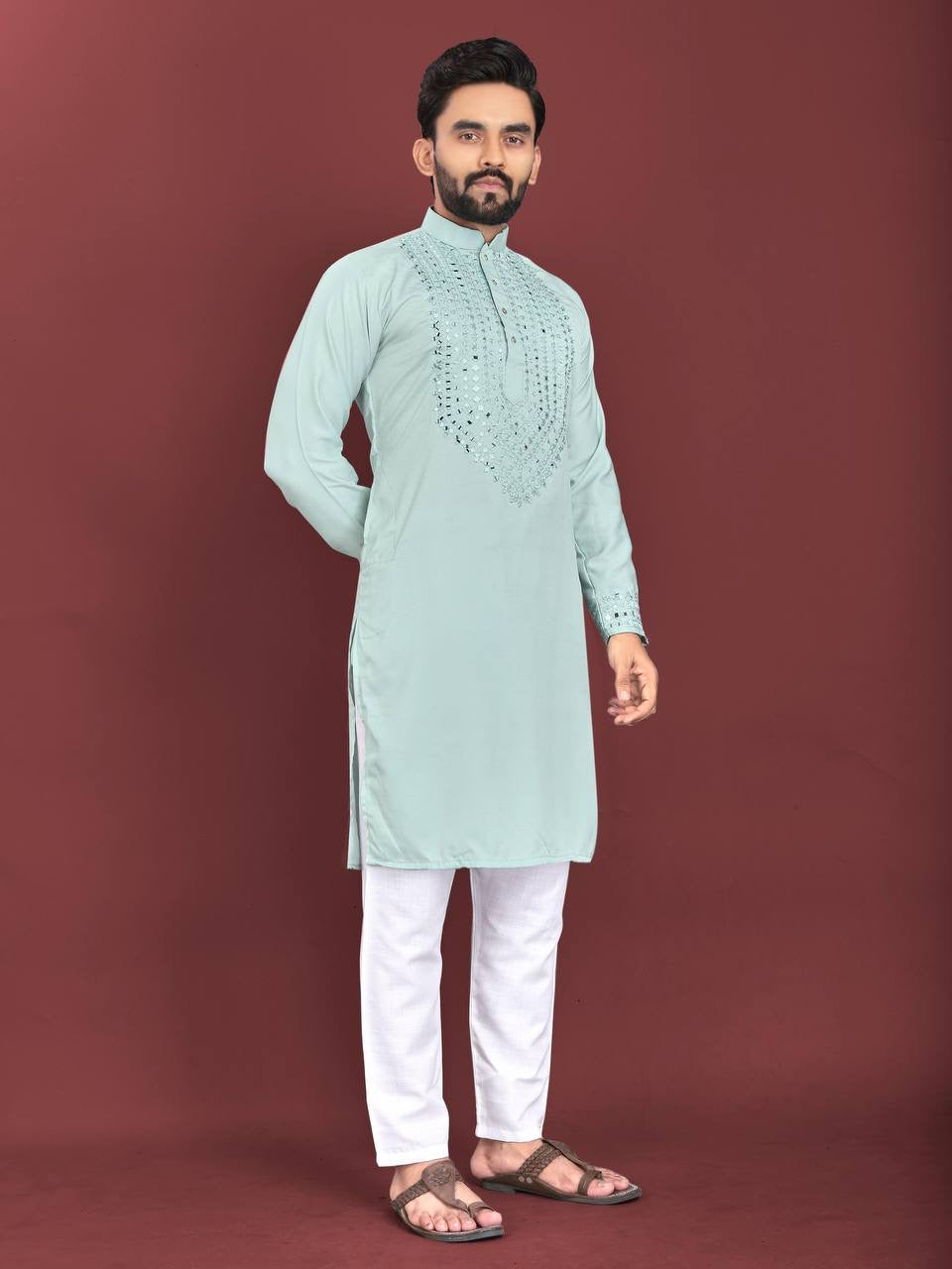 Raghav Mirror Work Soft Silk Cotton Kurta with Pants