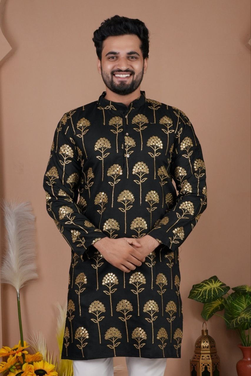 Men’s Cotton Silk Embroidered Kurta