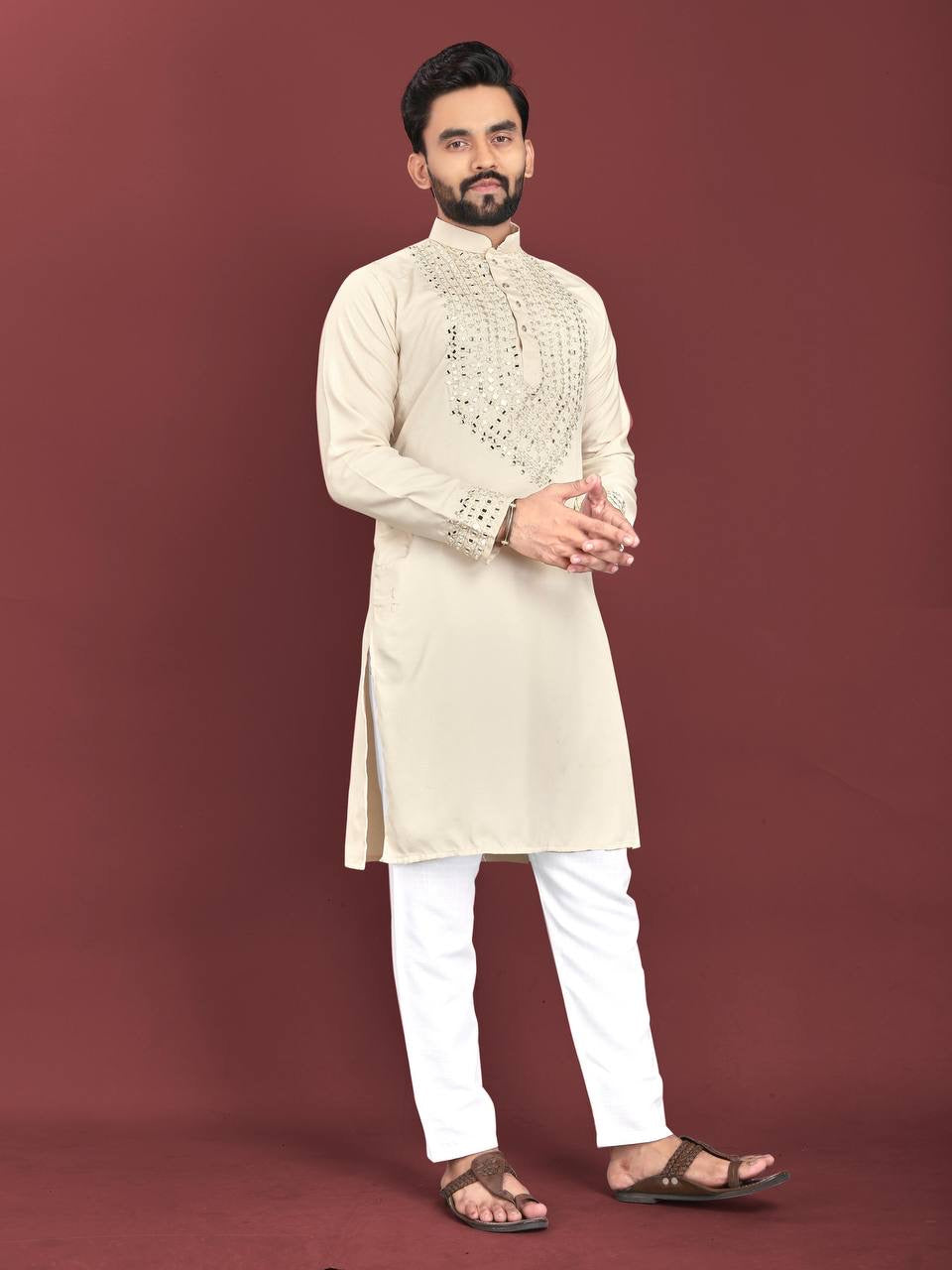 Raghav Mirror Work Soft Silk Cotton Kurta with Pants