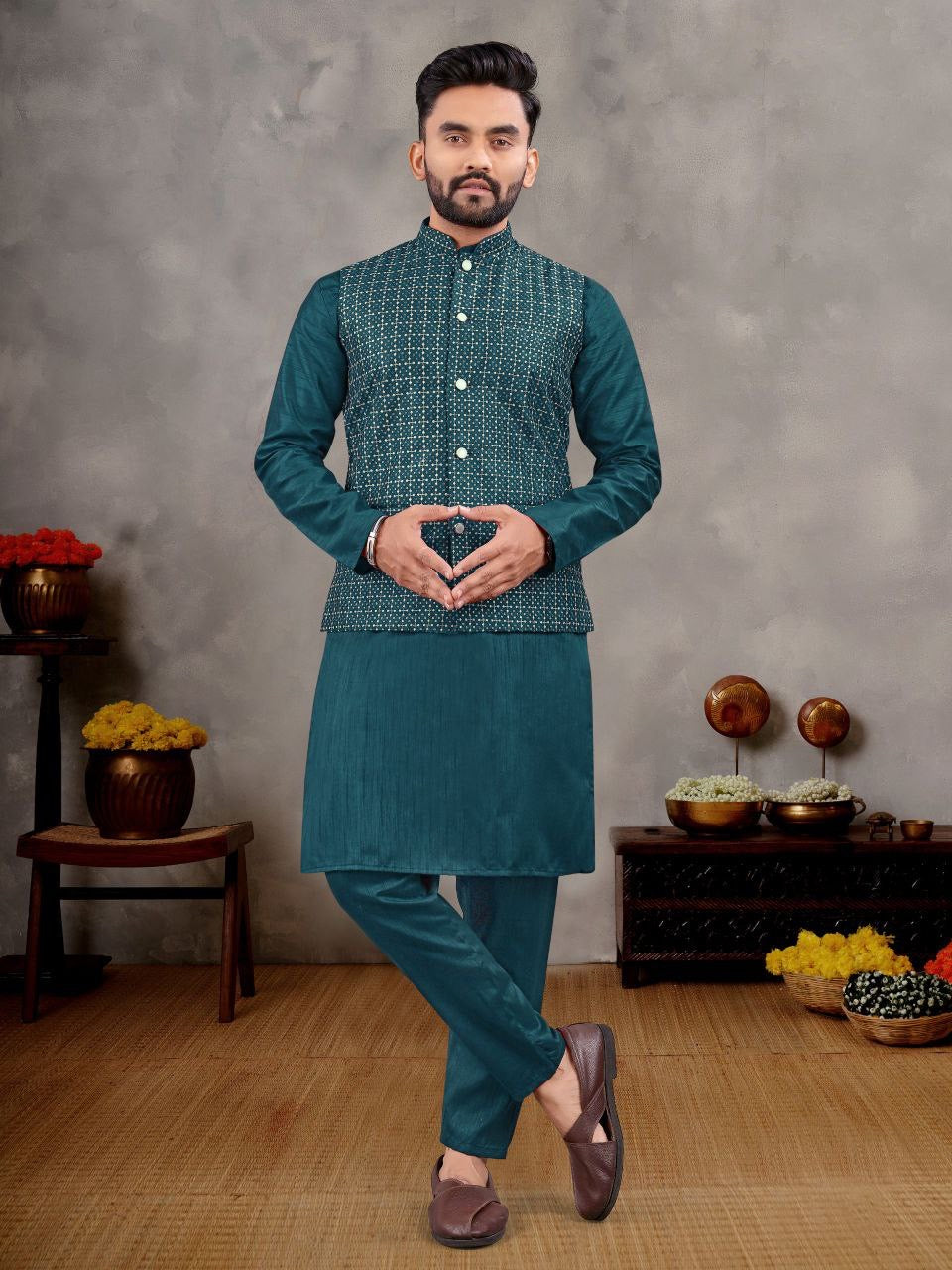 Wedding Season Nehru Jacket Kurta with Pants π₯