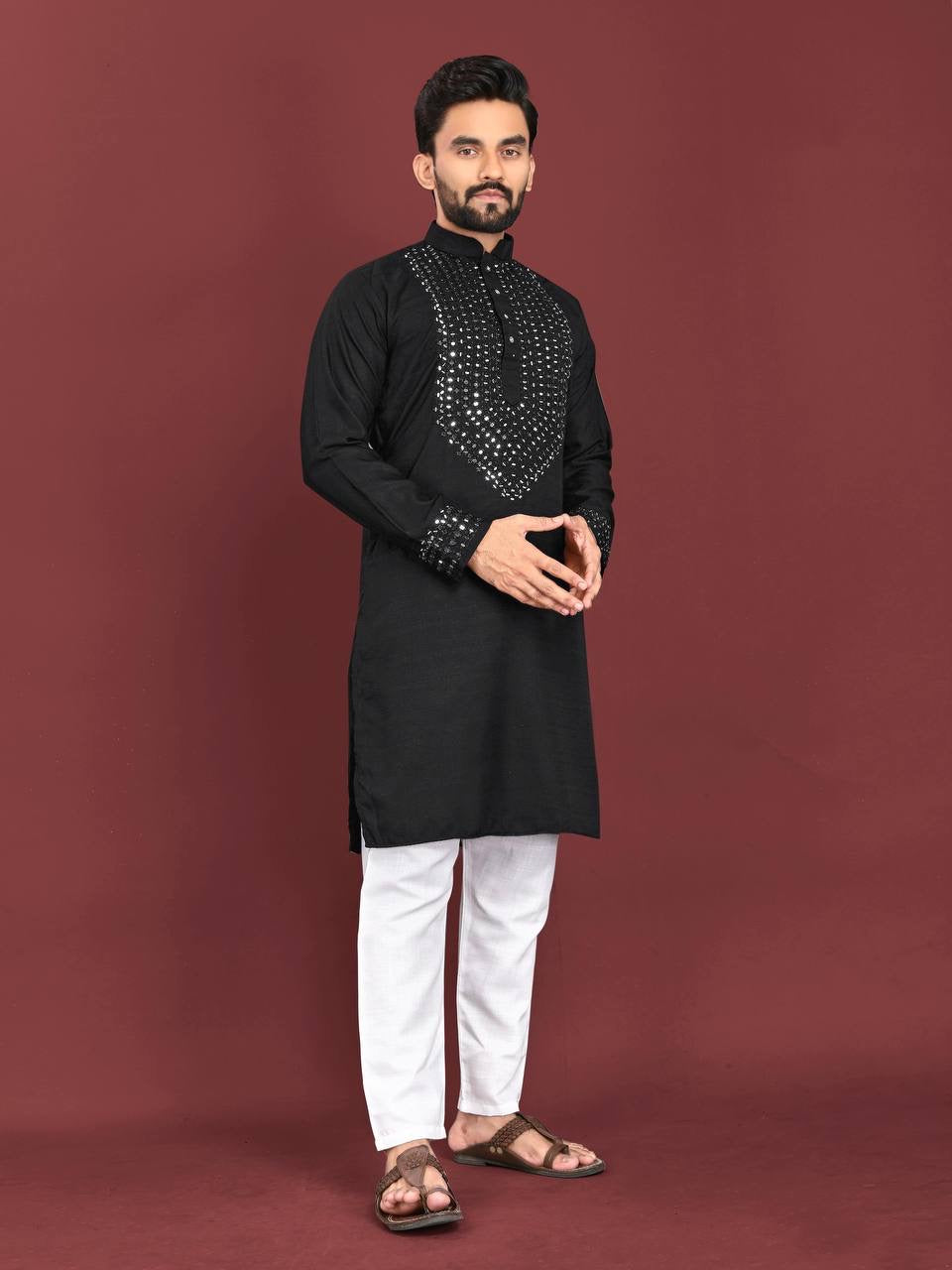 Raghav Mirror Work Soft Silk Cotton Kurta with Pants