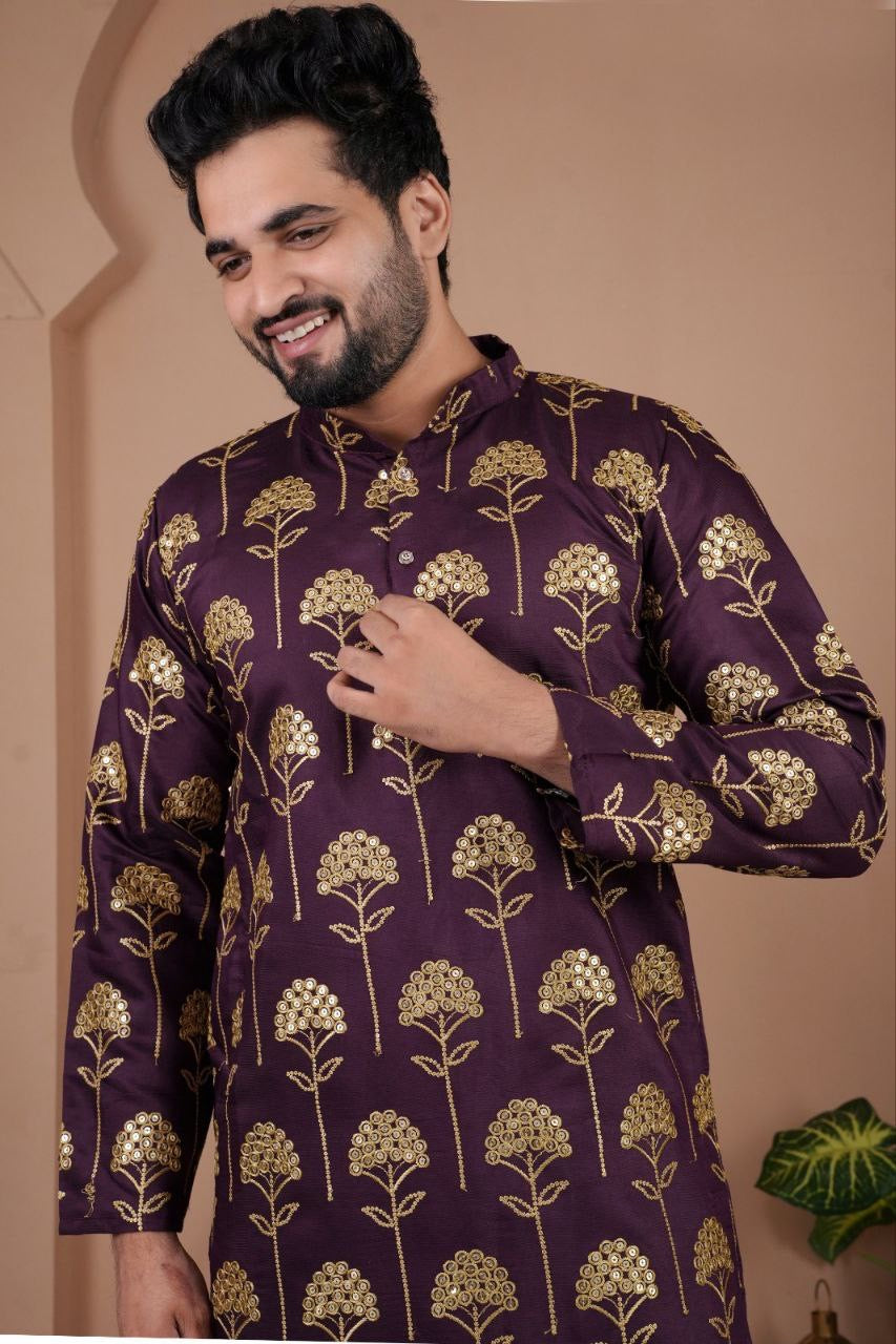Men’s Cotton Silk Embroidered Kurta