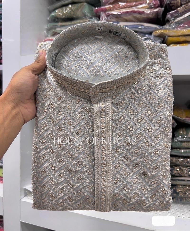 Pastel Embroidered Kurta Set for Men