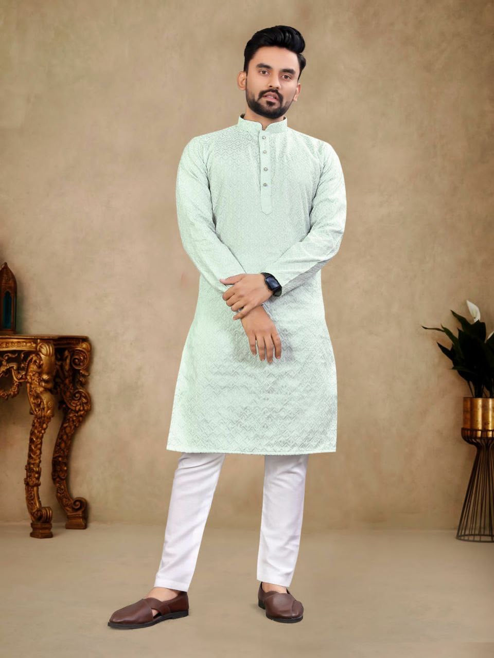 Reyansh Pastel Color Chikankari Men Kurta