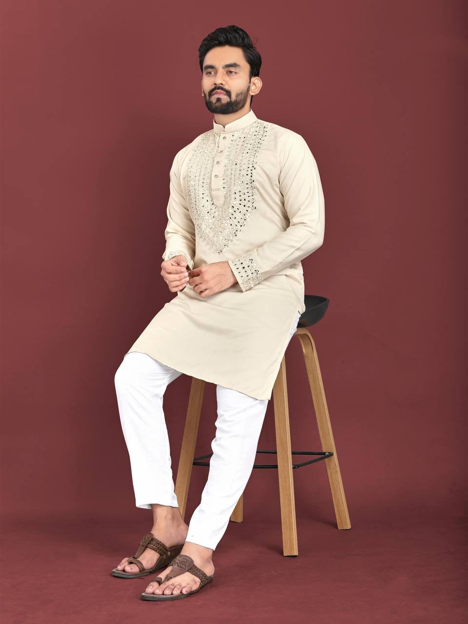 Raghav Mirror Work Soft Silk Cotton Kurta with Pants