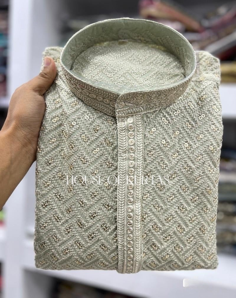 Pastel Embroidered Kurta Set for Men