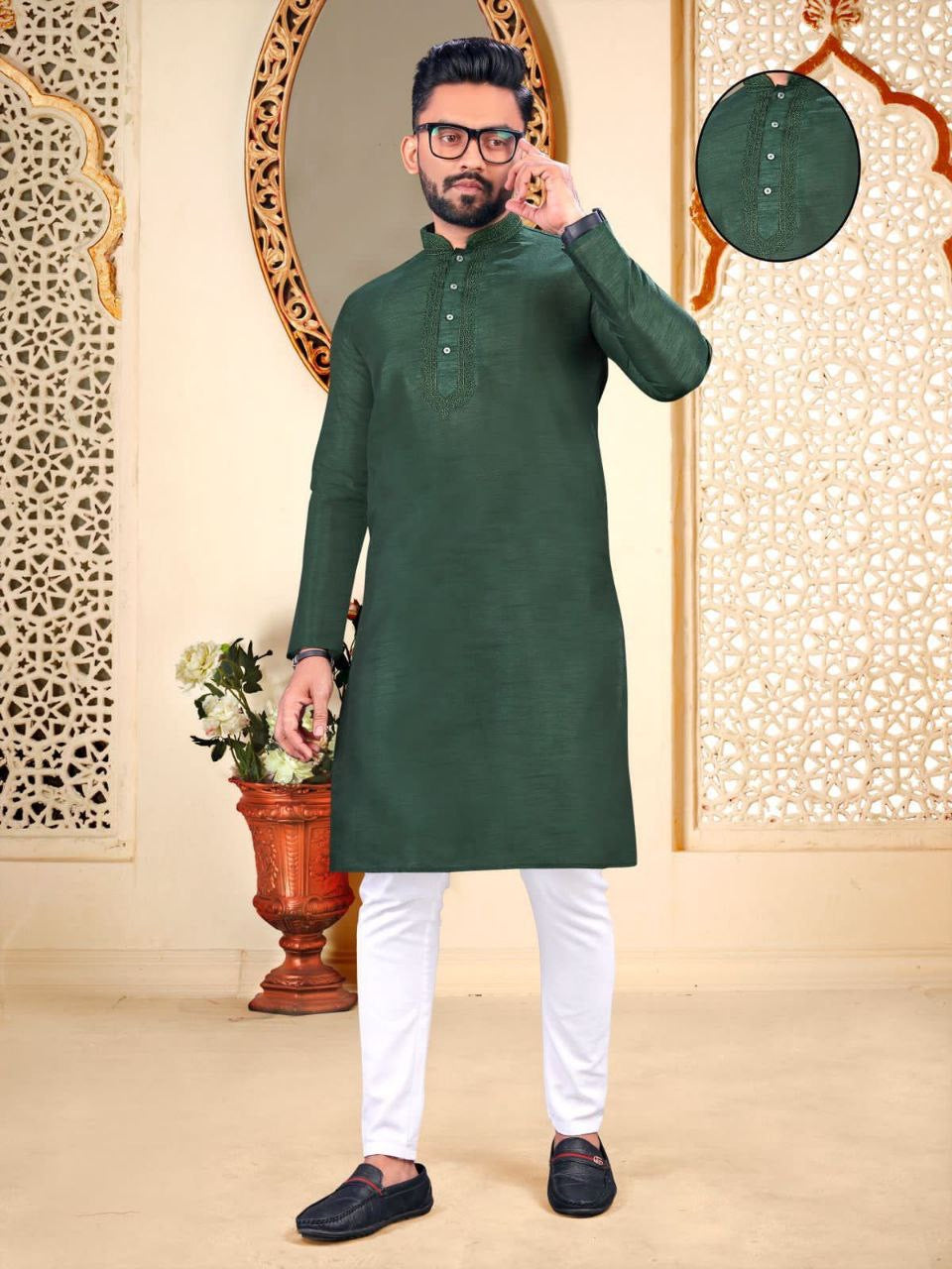 Men Traditional Cotton Silk Kurtas