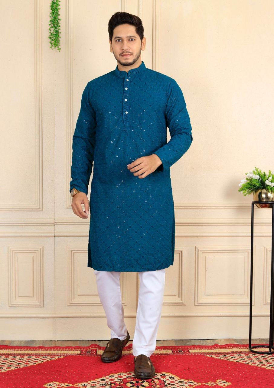 Buy Indus Route by Pantaloons Teal Blue Regular Fit Embroidered Kurta for  Mens Online @ Tata CLiQ