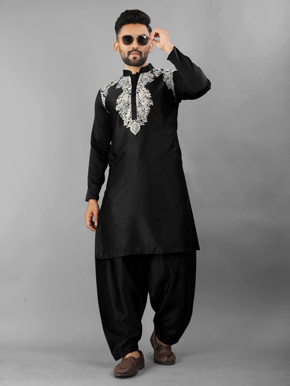 Embroidered Cotton Silk Kurta Set