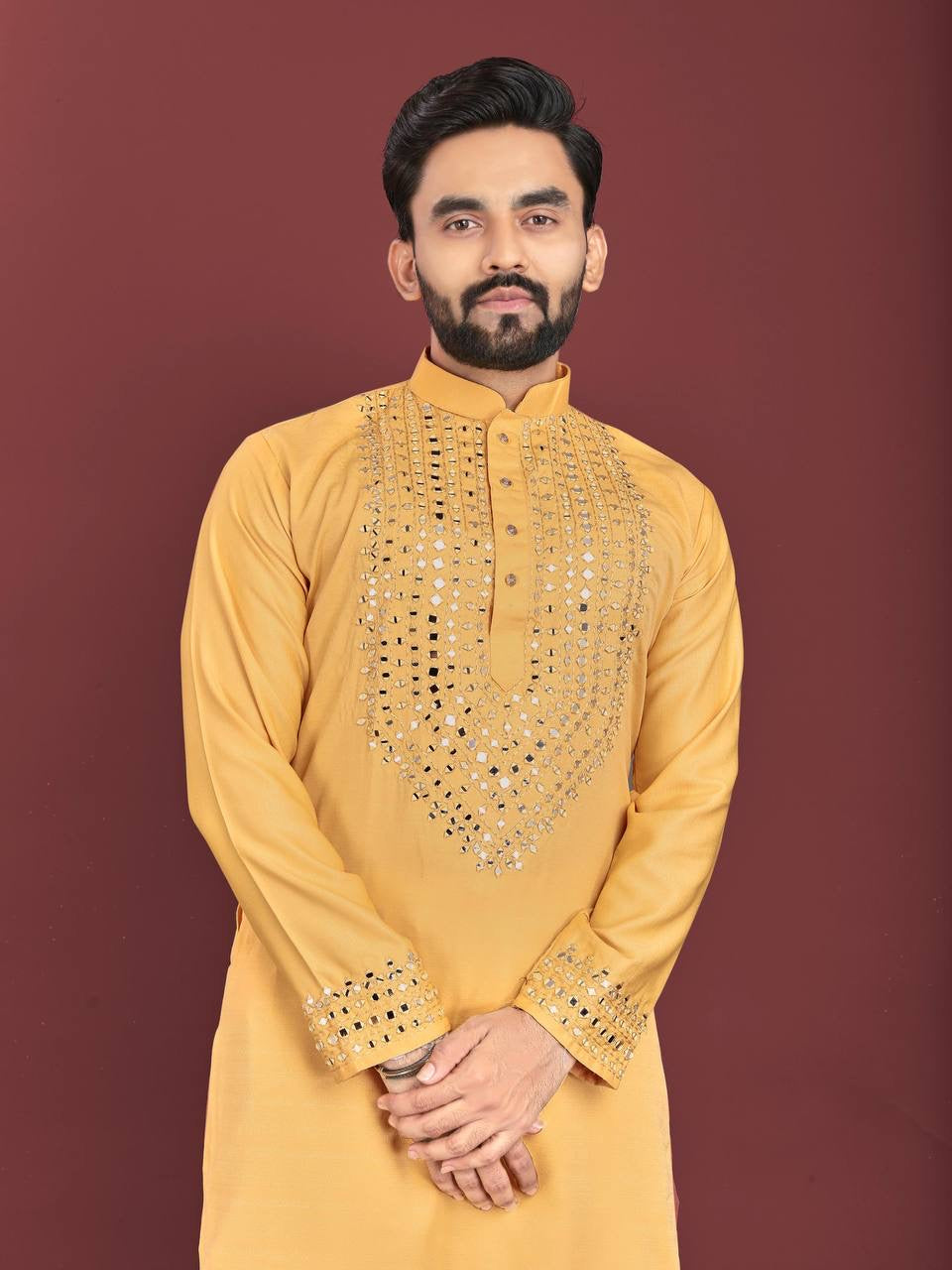 Raghav Mirror Work Soft Silk Cotton Kurta with Pants