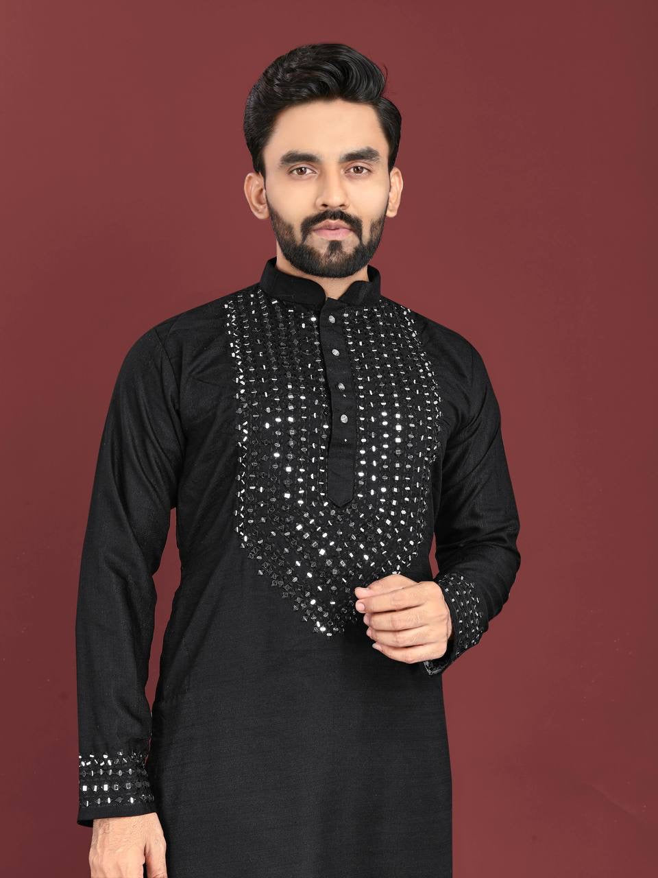 Raghav Mirror Work Soft Silk Cotton Kurta with Pants