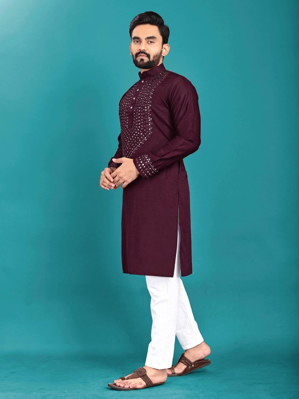 Raghav Mirror Work Soft Silk Cotton Kurta with Pants