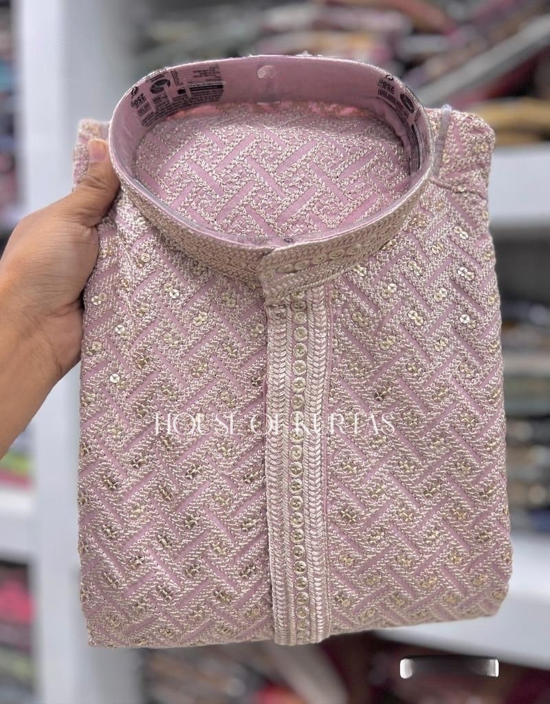 Pastel Embroidered Kurta Set for Men