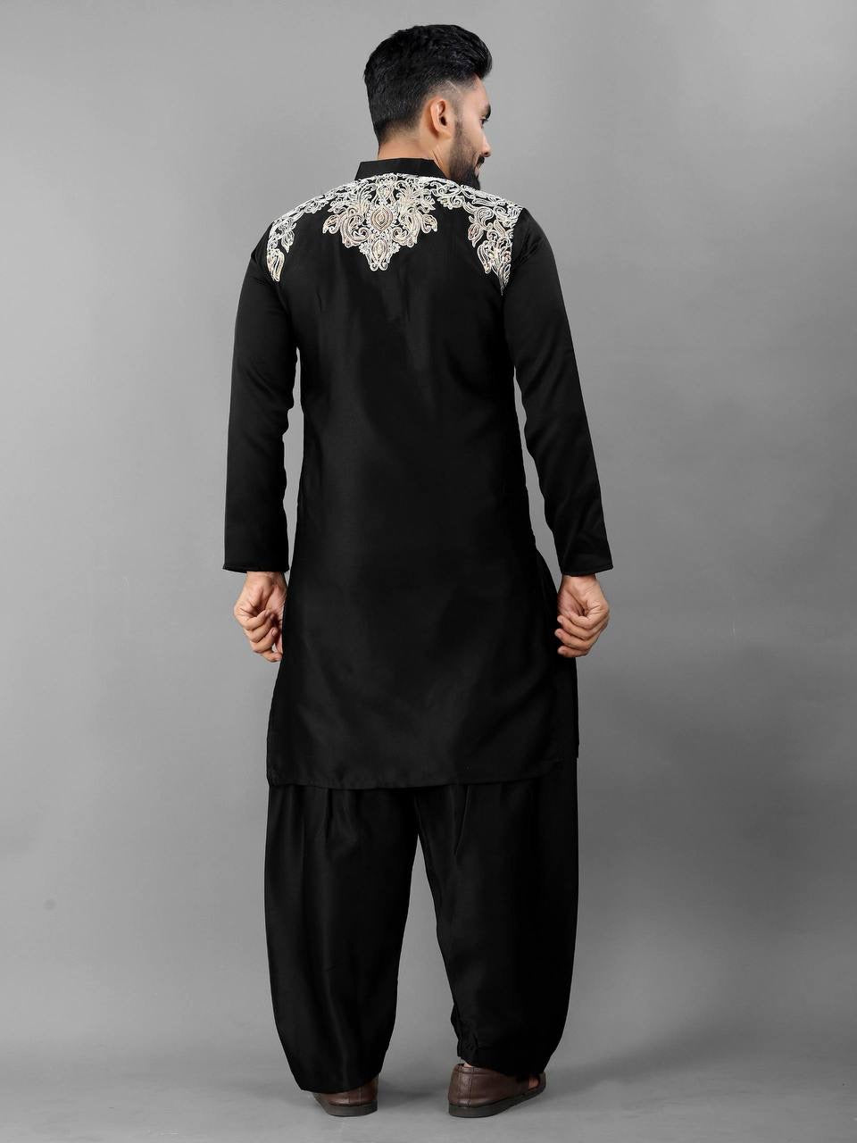 Embroidered Cotton Silk Kurta Set