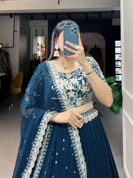 Royal Blue Georgette Lehenga Set