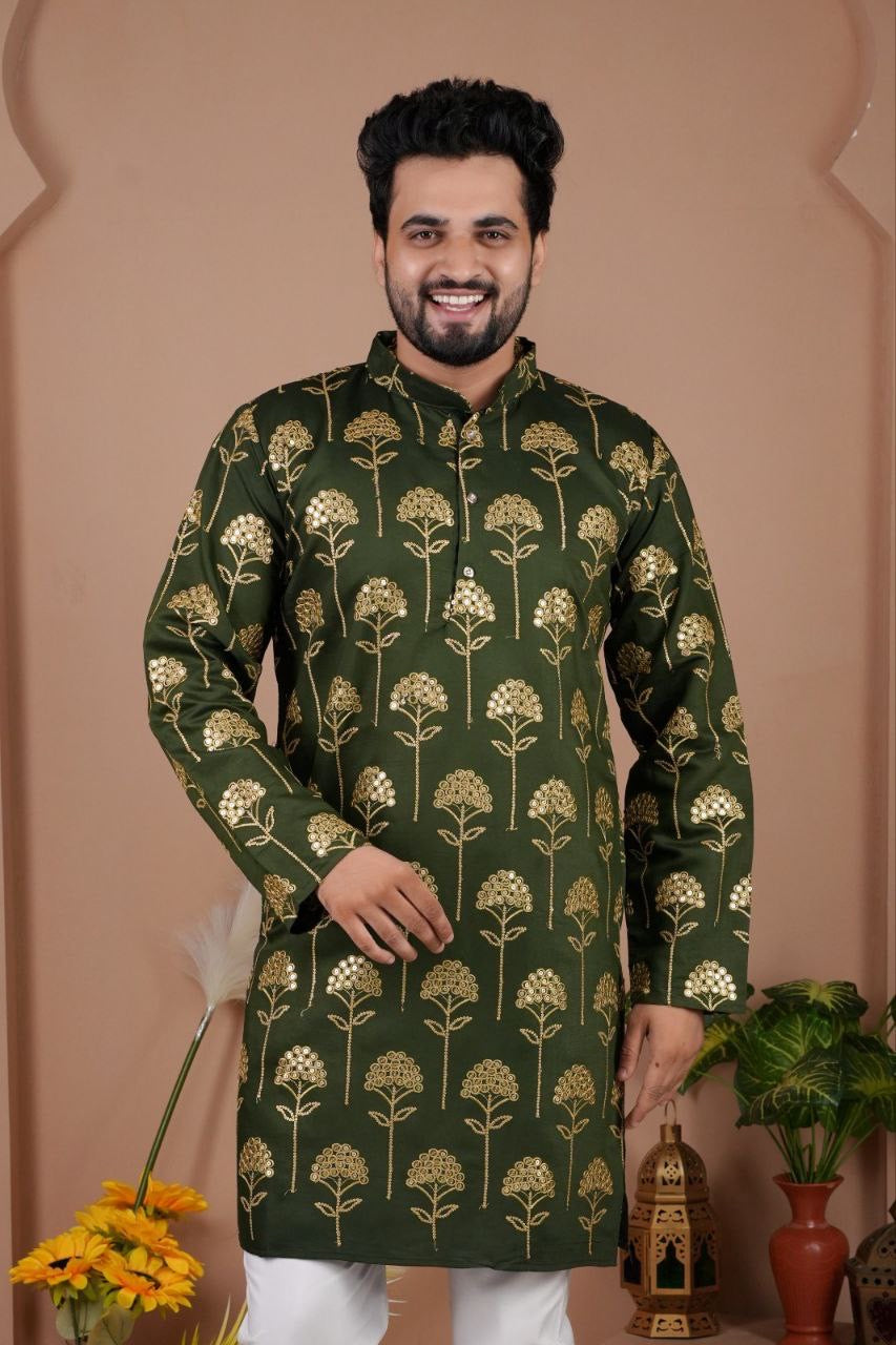 Men’s Cotton Silk Embroidered Kurta