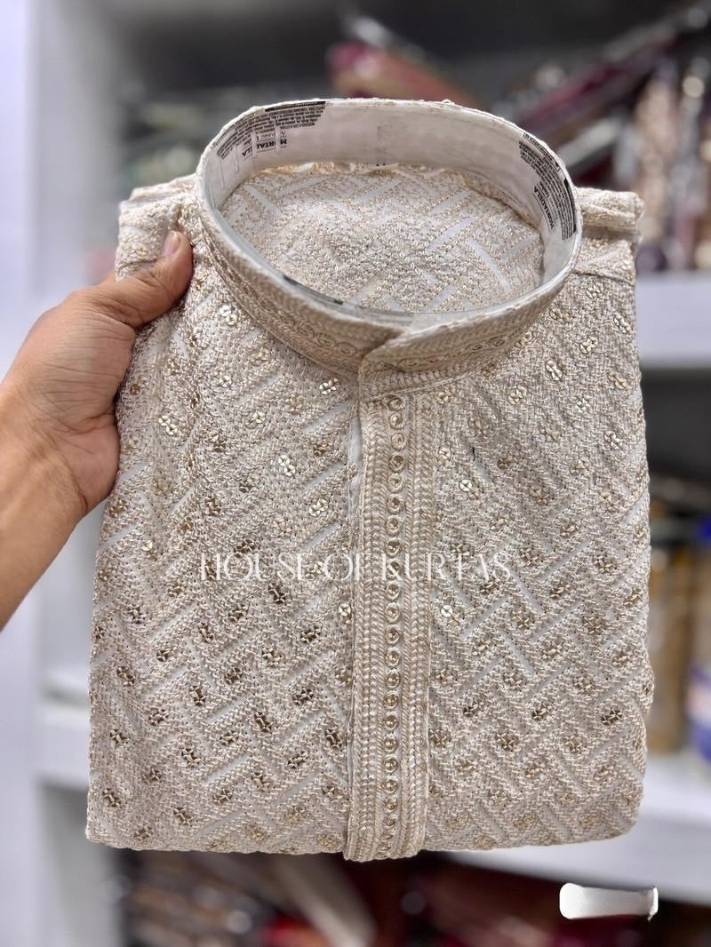 Pastel Embroidered Kurta Set for Men
