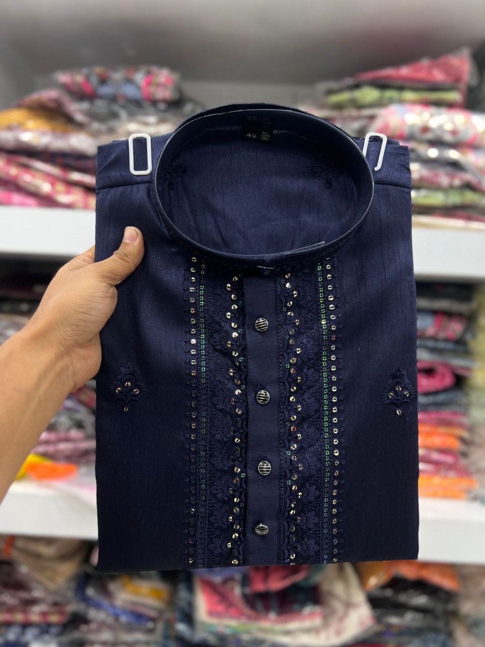 Blue Emboridered Straight Kurta with Panst