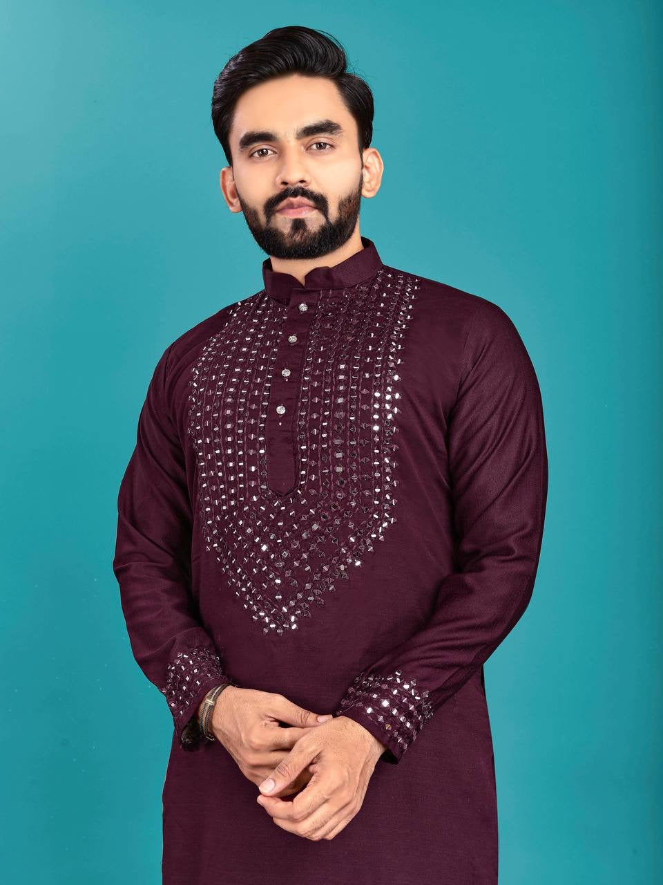 Raghav Mirror Work Soft Silk Cotton Kurta with Pants