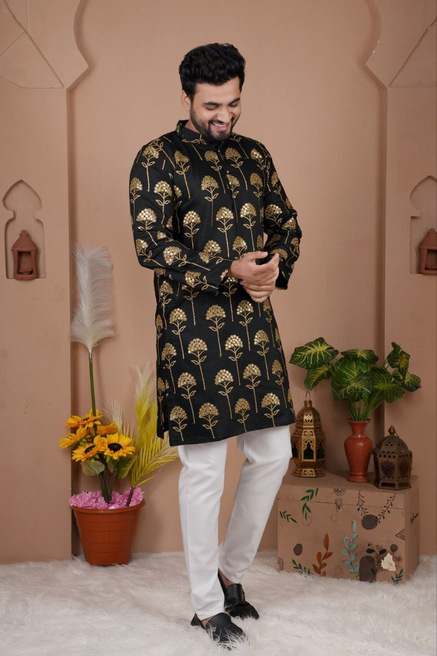 Men’s Cotton Silk Embroidered Kurta