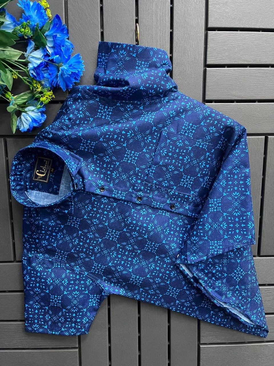 Men Floral Short Sleeves Shirt - Blue