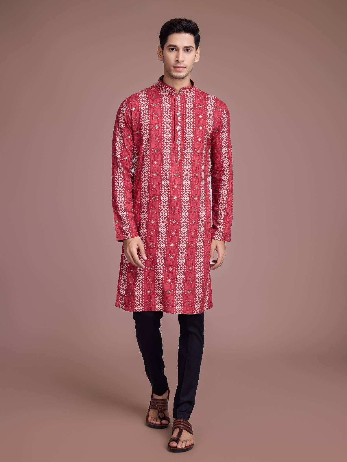 Festive Red Printed Kurta Set