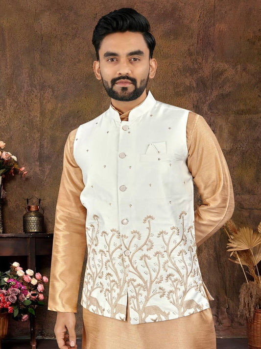 Men Embroidered Nehru Jacket Kurta Set
