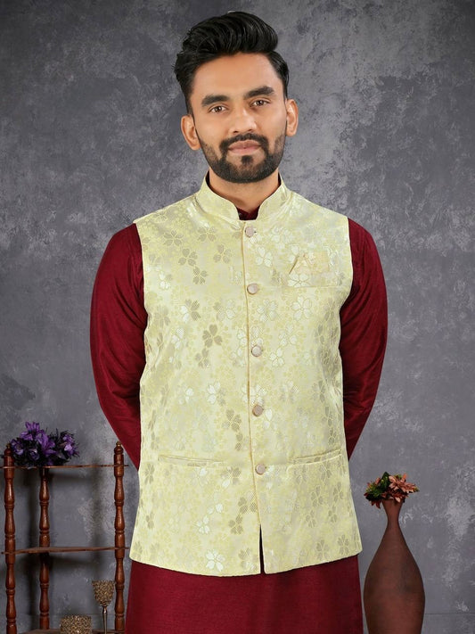 Men’s Maroon Kurta Set with Mint Green Jacket