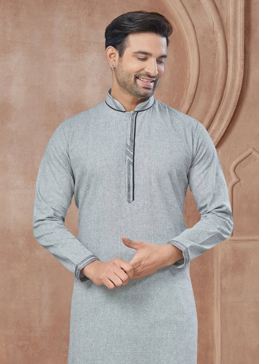 Ash Grey Men’s Straight Cut Cotton Kurta with Pants