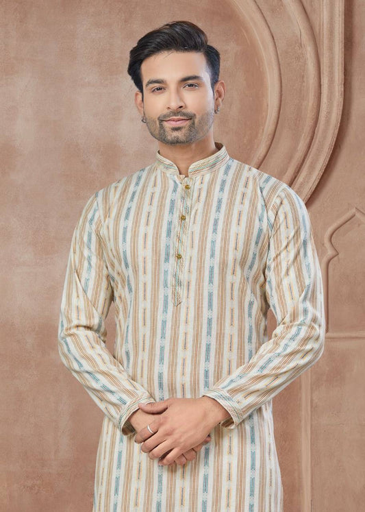Light Beige Men’s Cotton Kurta with Pants
