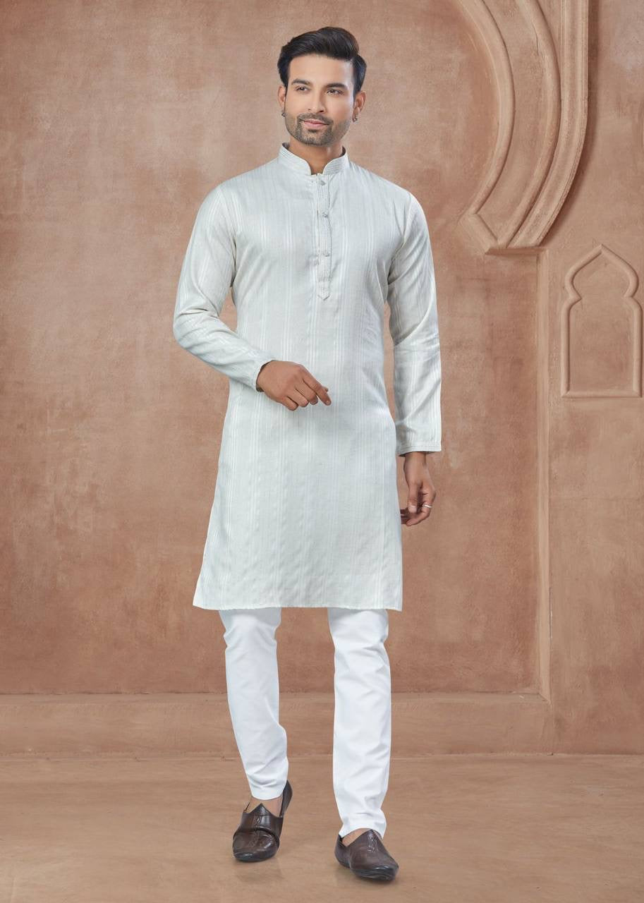Light Grey Men’s Cotton Kurta with Pants