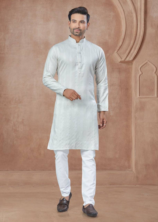Light Grey Men’s Cotton Kurta with Pants