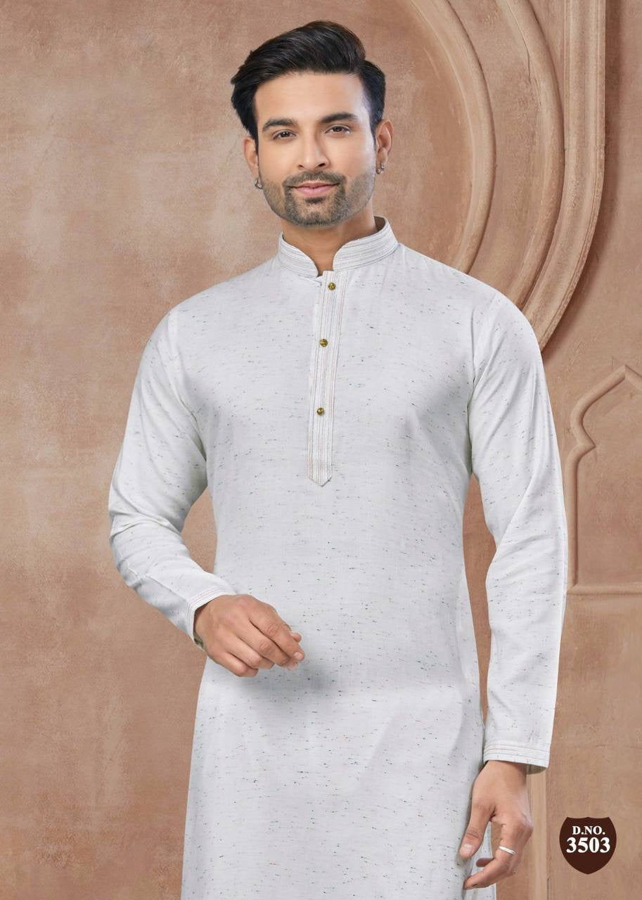 Men’s Cream Color Cotton Kurta with Pants