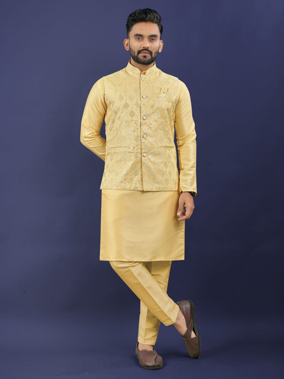 Pastel Kurta Set with Nehru Jacket