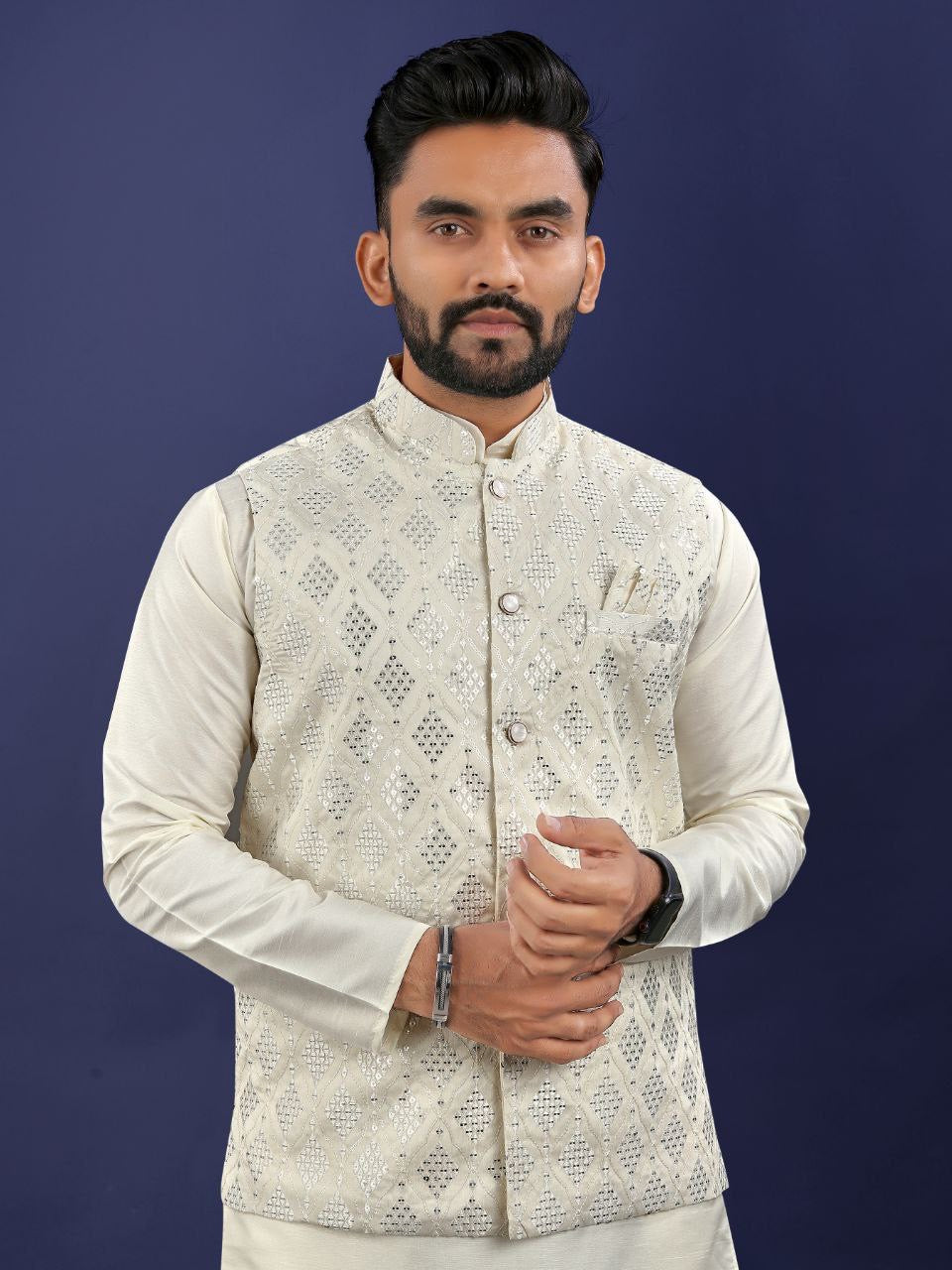 Pastel Kurta Set with Nehru Jacket