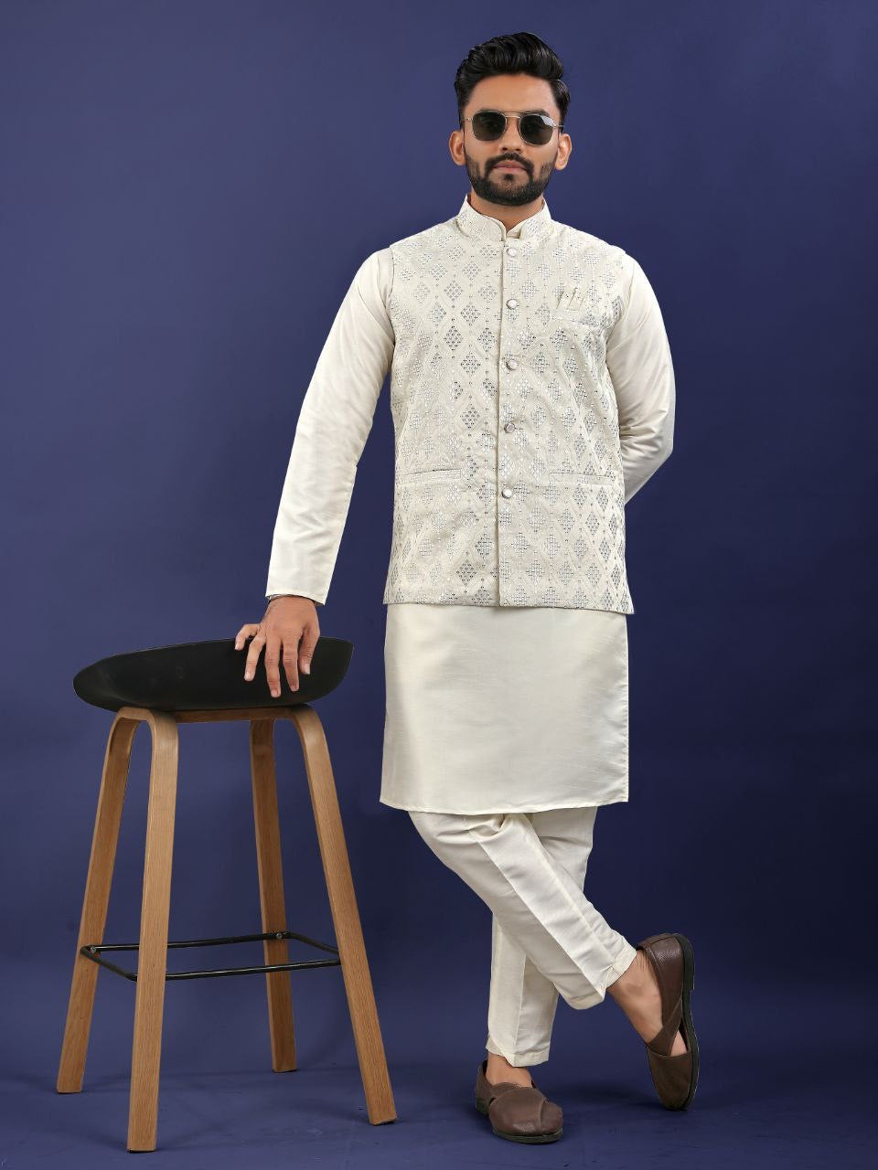 Pastel Kurta Set with Nehru Jacket