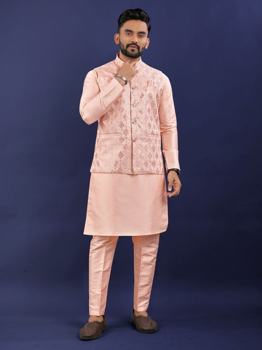 Pastel Kurta Set with Nehru Jacket